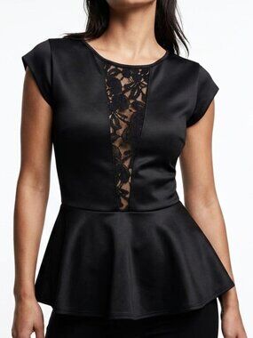 SIS SIS Dark Romantic Lace Inset Peplum Top S